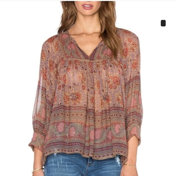 ULLA JOHNSON Silk Bea Top - Peasant Blouse in Light Floral Paisley Print … - Picture 1 of 16